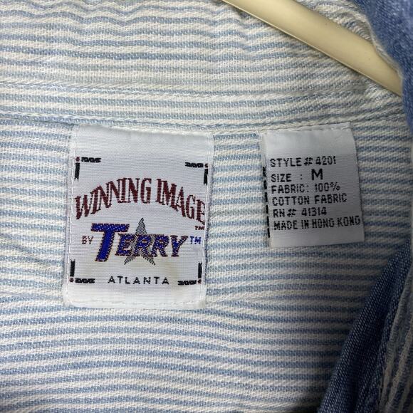 VTG Denver Broncos Denim Button Down Shirt Medium Long Sleeve Made Hong Kong - Picture 5 of 7